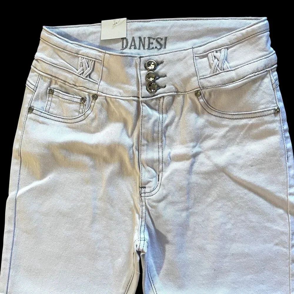 Danesi Jeans Butt Lifter White Denim High Waist Slim Fit Jeans Size 11